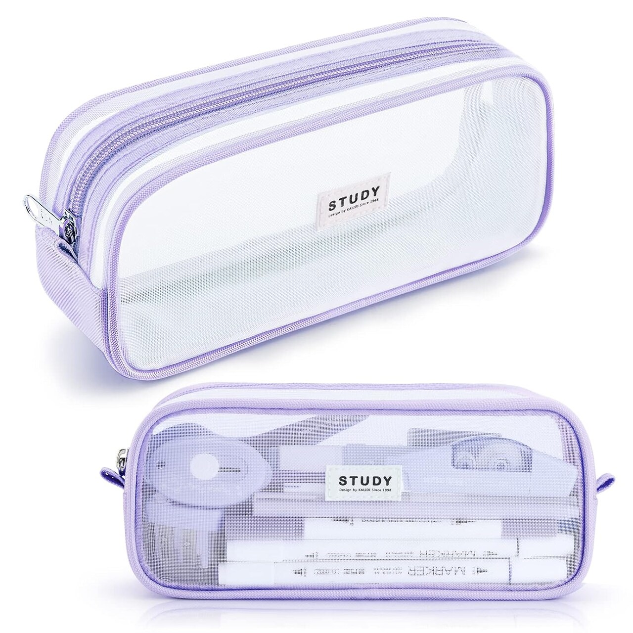 Grid Mesh Pencil Case Large Capacity Pencil Case Big Pencil Pouch With Zipper Simple Stationery Bag Aesthetic Pen Bag for School Teen Girl Boy Multi-Purpose bag for office Men Women